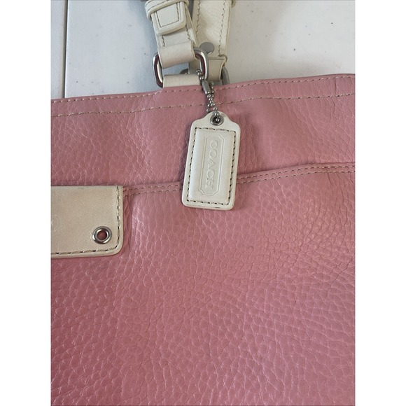 Vtg Coach Hamilton Pebbled Leather Book Tote Shoulder Handbag Purse Pink Cream - Picture 2 of 12